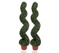 Wadan 2 Pieces Artificial Boxwood Spiral Topiary Trees For Indoor & Outdoor Décor Uv Stable