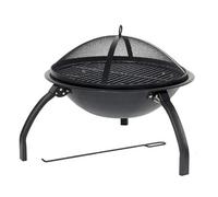 Wadan Black Steel Body Large Foldable Fire Pit - Garden Patio Heating, Cooking & Bbq - Includes Poker & Cooking Grill - H37Xd56Cm