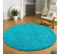 Wadan Wadan120cm Round Teal Blue Shaggy Rugs Living Room |5mm Thick Pile | Extra Large Small Medium | Rectangular Size | Soft Touch | Living Room Area Rugs | Non Shedding