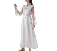 WADAYUYU Women Long Sleeve Bridal Robes White Satin Bride Robe Nightwear Floor Length Dressing Gown, White, Large