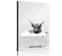 WADBTP Fashionable Lady Picture Set, Black White Cute Animal Picture, Funny Scottish Highland Cow Wall Art in Bathtub, for Living Room, Bathroom, Bedroom, Decor, Frameless (1pc-DW2, 1pc-30x40cm)