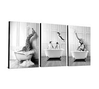 WADBTP Frameless Canvas Bathroom Pictures - Black & White, Funny Animal Themes (3 Pieces, 40 x 60 cm, 3 Pack)