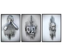 WADBTP Modern Art Metal Figure Canvas Painting Poster, Metal 3D Sculpture Effect, Romantic Lovers Hug Home Poster Set, Frameless (Style 3, 50X70CM*3)