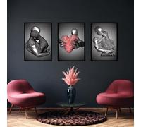 WADBTP Modern Art Metal Figure Canvas Painting Poster, Metal 3D Sculpture Effect, Romantic Lovers Hug Home Poster Set, Frameless (Style 1, 30X40CM*3)