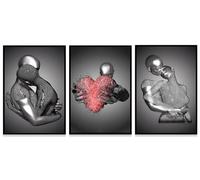 WADBTP Modern Art Metal Figure Canvas Painting Poster, Metal 3D Sculpture Effect, Romantic Lovers Hug Home Poster Set, Frameless (Style 1, 20X30CM*3)