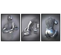 WADBTP Modern Art Metal Figure Canvas Painting Poster, Metal 3D Sculpture Effect, Romantic Lovers Hug Home Poster Set, Frameless (Style 6, 40X60CM*3)