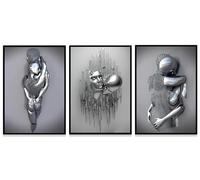 WADBTP Modern Art Metal Figure Canvas Painting Poster, Metal 3D Sculpture Effect, Romantic Lovers Hug Home Poster Set, Frameless (Style 4, 50X70CM*3)