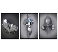 WADBTP Modern Art Metal Figure Canvas Painting Poster, Metal 3D Sculpture Effect, Romantic Lovers Hug Home Poster Set, Frameless (Style 5, 20X30CM*3)