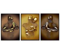 WADBTP Modern Art Metal Figure Canvas Painting Poster, Metal 3D Sculpture Effect, Romantic Lovers Hug Home Poster Set, Frameless (Style 7, 20X30CM*3)