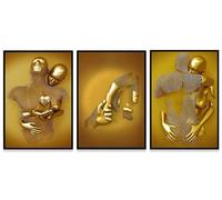 WADBTP Modern Art Metal Figure Canvas Painting Poster, Metal 3D Sculpture Effect, Romantic Lovers Hug Home Poster Set, Frameless (Style 2, 50X70CM*3)
