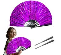 WADDK 2PCs Boots on The Ground Hand Fan, Decorative Clacking Folding Fan for Line Dancing, Popping Large Holographic Iridescent Clack Craft Fans for Foldable Wedding Dance Party EDM (C44)