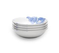 Wade Blue Floral Set of 4 Cereal Bowls with Pale Blue & White Floral Pattern, Crafted from Earthenware, Made in Stoke-on-Trent, 19cm, Blue
