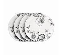 Wade Botanical Night Set of 4 Dinner Plates with Black Floral Design, Crafted from Earthenware, Made in Stoke-on-Trent, 28cm, Black