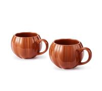 Wade Set of 2 Pumpkin Shaped Mugs with Smooth Glaze Interior, Stoneware, 337ml Capacity, Orange, WA976005ORA
