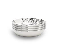 Wade WA967043BLK Botanical Night Set of 4 Pasta Bowls with Black Floral Design, Crafted from Earthenware, Made in Stoke-on-Trent, 22.5cm, Black