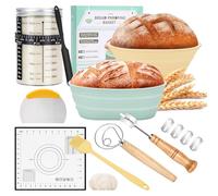 WADEO 18PCS Sourdough Starter Kit, 34oz Sour Dough Making Kit + 2 Bread Proofing Basket, Thermometer, Feeding Time Tracker, Metal Scraper and Complete Supplies, Perfect for Baking Beginners