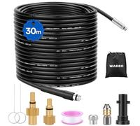 WADEO 30M/100FT High Pressure Drain Hose, [Heavy-Duty] [Full Set of Adapters] Flexible Drain Rod Kit for Pressure Washer Karcher K2-K7 Series & LAVOR