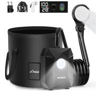 WADEO Portable Camping Shower, [Upgraded] [4-Level LED Light + 20L Collapsible Bucket] 5 Adjustable Speeds, Rechargeable 6000mAh Battery Shower Pump, Outdoor Shower Kit for Beach, Pet, Travel, Car