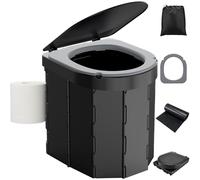 WADEO Portable Camping Toilet, Foldable Heavy Duty Travel Toilet for Adults, Sturdy 400lbs Capacity, Compact Car & Van Toilet with Lid & Bags for Camping, Hiking, Road Trips (Black + Seat Cushion)