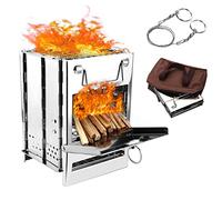 WADEO Portable Wood Stove, Stainless Steel Camping Stove with Storage Bag & Rope Saw, Folding Wood Burning Stove for Outdoor BBQ, Grill, Hiking, Backpacking, Traveling, Picnic