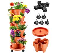 WADEO Ultra Sturdy 6X Strawberry Planter Trio, 3-Dimensional Flower Pot, Multi-layer Stackable Plant Pot, Strawberry Plastic Pot for Balcony Garden Indoor Outdoor (Orange)