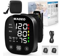 WADEO Wrist Blood Pressure Monitor, [Voice Broadcast] [Extra Large Cuff] [198 Memory], Large LED Screen, Easy to Use, Ideal for The Elderly, Parents (Black)