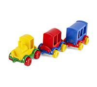 Wader 60022 - Kid Cars Train Playset, 3 Vehicles with Locomotive and 2 Wagons, Sturdy Steel Axles, Multicoloured, from 12 Months, Ideal as a Gift for Creative Play