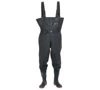 Waders with Boots and Belt Black Size 38 PVC Coated Polyester Adjustable Braces Waterproof for Fishing, Hunting, Outdoor and Pond Work