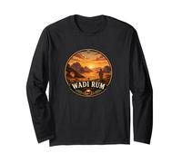 Wadi Rum Desert Landscape with Sunset and Camel Nomads Long Sleeve T-Shirt