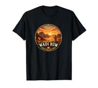 Wadi Rum Desert Landscape with Sunset and Camel Nomads T-Shirt