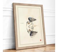 Wading Bird at Rest Japandi Framed Wall Art Print A2 (59.4×42cm) Oak, Wall Decor for Living Room, Bedroom, Office & Home, Ready to Hang, Art Gift