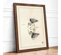 Wading Bird at Rest Japandi Framed Wall Art Print A3 (42×29.7cm) Walnut, Wall Decor for Living Room, Bedroom, Office & Home, Ready to Hang, Art Gift