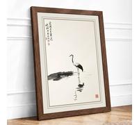 Wading Bird at Rest Japandi Framed Wall Art Print A4 (29.7×21cm) Walnut, Wall Decor for Living Room, Bedroom, Office & Home, Ready to Hang, Art Gift