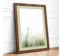 Wading Bird at Rest Minimalist Framed Wall Art Print A4 (29.7×21cm) Walnut, Wall Decor for Living Room, Bedroom, Office & Home, Ready to Hang, Art Gift