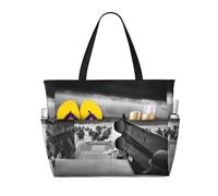 Wading Through Water Print Large Waterproof Beach Tote Bag for Women with Zip and Pockets Foldable Handbag for Travel Pool Shopping Holiday Gym