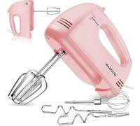 WADODO Electric Hand Mixer, 7-Speeds Small Handheld Mixer with 304 Stainless Steel Beaters, Dough Hooks & Whisk Attachment, Portable Food KitchenMixer for Baking Cake Cookies Cream, Pink