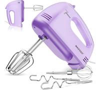 WADODO Electric Hand Mixer, 7-Speeds Small Handheld Mixer with 5 * 304 Stainless Steel Beaters, Dough Hooks & Whisk Attachment, Portable Food KitchenMixer for Baking Cake Cookies Cream, Purple