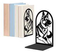 WADORN 1 Pair German Shepherd Metal Decorative Bookend for Shelves, Heavy Duty Book Ends Modern Non-Skid Books Holder Stand Black Book Support Stoppers for Desk Bookshelf Office, 5.3x4.3x7.8 Inch