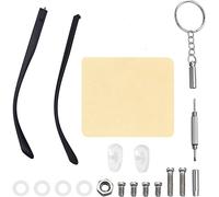 WADORN 1 Pair Glasses Arm Replacement, Glasses Repair Kit Universal Eyeglass Replacement Temple Set Black Eyeglass Arms Legs Accessories with Cloth Screw Nose Pad Screwdriver Nut Flat Round