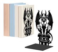 WADORN 1 Pair Gothic Gargoyles Metal Decorative Bookend for Shelves, Heavy Duty Book Ends Modern Non-Skid Book Holder Black Unique Design Books Stoppers for Desk School Library Home Office CDs File