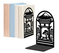 WADORN 1 Pair Japanese Building Metal Decorative Bookend for Shelves, Heavy Duty Book Ends Modern Non-Skid Books Holder Stand Black Book Support Stoppers for Desk Bookshelf Office, 5.3x4.3x7.8 Inch