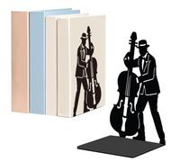 WADORN 1 Pair Jazz Music Performance Metal Bookends for Shelves Decorative, Jazz Cello Heavy Duty Metal Decorative Book Ends Non-Skid Black L-Shaped Book Stopper for Library Office, 5.3x4.3x7.9 Inch