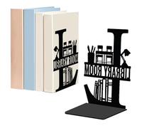 WADORN 1 Pair Library Room Metal Decorative Bookend for Shelves, Heavy Duty Book Ends Modern Non-Skid Books Holder Stand Black Book Support Stoppers for Desk Bookshelf Office Home, 5.3x4.3x7.9 Inches
