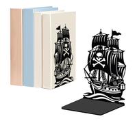 WADORN 1 Pair Pirate Ship Decorative Bookends for Shelves, Nautical Sailboat Heavy Duty Metal Book Ends Black Novelty Non-Skid Book Stopper for Library Home Office Dorm Reading Room, 5.3x4.3x7.9 Inch