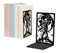 WADORN 1 Pair Space Astronaut Metal Decorative Bookend for Shelves, Heavy Duty Book Ends Modern Non-Skid Books Holder Stand Black Book Support Stoppers for Desk Bookshelf Office Home, 5.3x4.3x7.8"