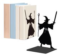 WADORN 1 Pair Sword Mage Metal Decorative Bookend for Shelves, Heavy Duty Book Ends Modern Non-Skid Books Holder Stand Black Book Support Stoppers for Desk Bookshelf Office Home, 5.3x4.3x7.8 Inch