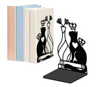 WADORN 1 Pair Vase Cat Flower Metal Decorative Bookend for Shelves, Heavy Duty Book Ends Modern Non-Skid Books Holder Stand Black Book Support Stoppers for Desk Bookshelf Office Home, 5.3x4.3x7.9 Inch