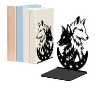 WADORN 1 Pair Wolf Moon Metal Bookends for Shelves Decorative, Wild Wolf Head Heavy Duty Metal Decorative Book Ends Non-Skid Black L-Shaped Book Stopper for Library Home Office Desk, 5.3x4.3x7.9 Inch