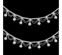 WADORN 1 Yard Pearl Tassel Rhinestone Fringe Trim, Diamond Crystal Beaded Fringe Belt Tassel Strass Chains Applique Bridal Embellishments Chain for DIY Clothing Accessories Wedding Dress Hats Decor