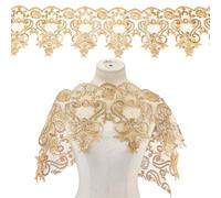 WADORN 1 Yards Sequin Flower Embroidery Lace Ribbon, 9.45 Inch Vintage Floral Sequins Lace Mesh Trim Glitter Edge Embroidered Tulle for DIY Sewing Craft Wedding Dress Bridal Cloth Curtain, Gold